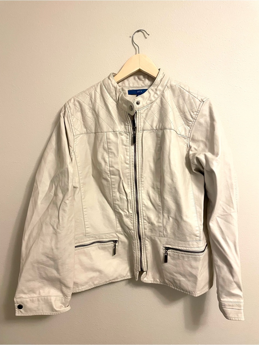 Apt. 9 Light Cream Zip-Front Faux Leather Jacket - Size XXL